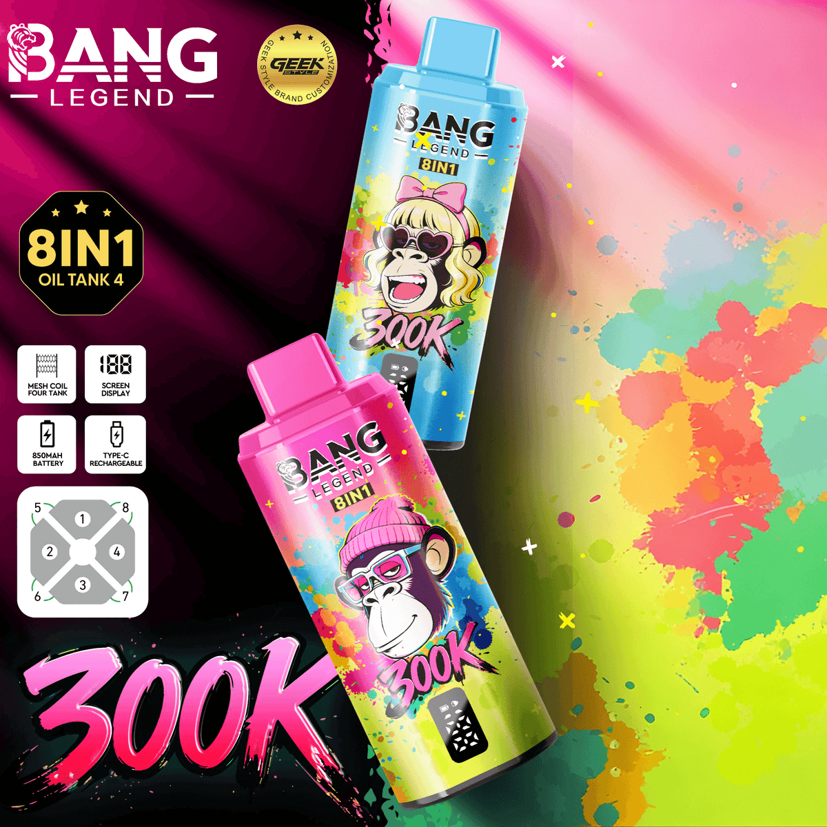 Bang Legend Geek 300K Disposable Vape – 8-in-1 Flavor Chamber
