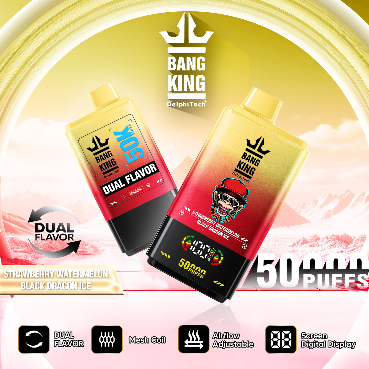Bang King 50000 50k Puffs 2% 3% 5% Nicotine Double Taste LCD Display Disposable Vape