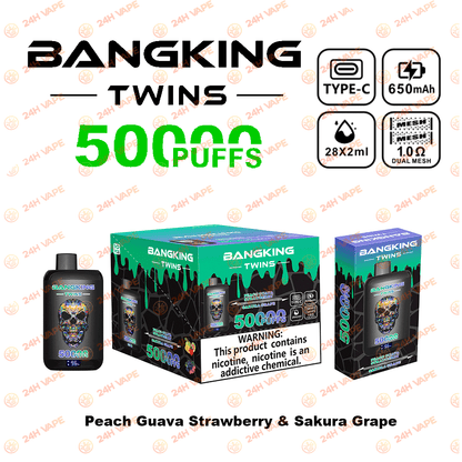 Bang King Twins 50000 50K Puffs 2% 3% 5% Nicotine Double Taste LED Display Disposable Vape