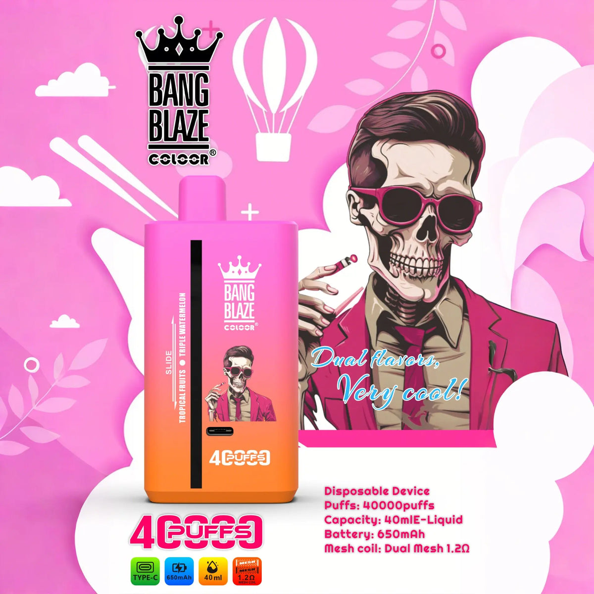 Bang Blaze 40000 40K Puffs 2% 3% 5% Nicotine Double Taste Disposable Vape