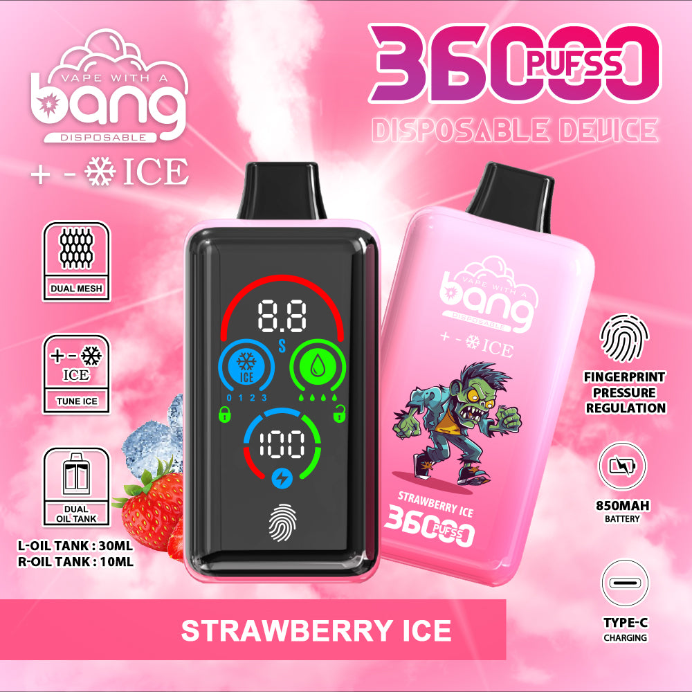 Bang 36K Puffs Adjustable Ice Smart Full Screen Disposable Vape 36ml 0-5% Nicotine