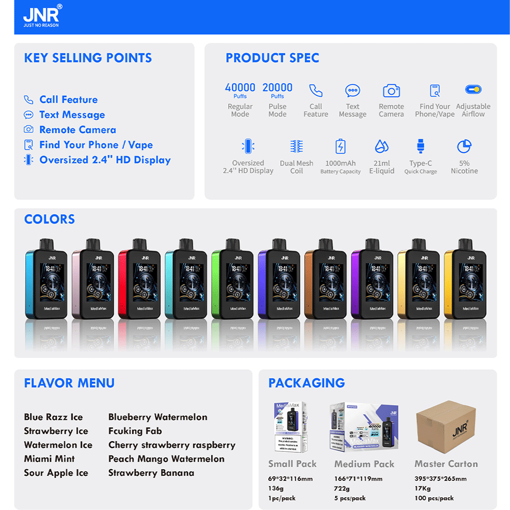 JNR Media Max 40000 40K Puffs Original Intelligent Disposable Vape