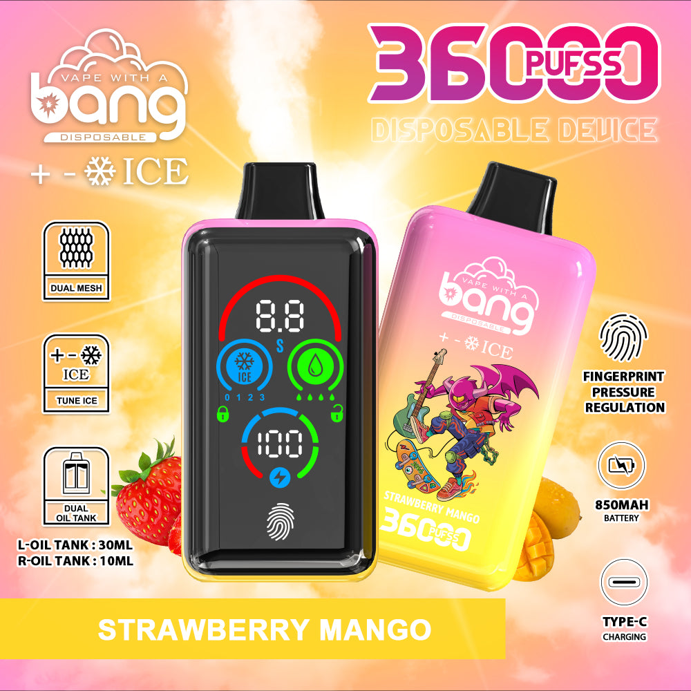 Bang 36K Puffs Adjustable Ice Smart Full Screen Disposable Vape 36ml 0-5% Nicotine