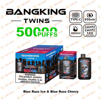 Bang King Twins 50000 50K Puffs 2% 3% 5% Nicotine Double Taste LED Display Disposable Vape